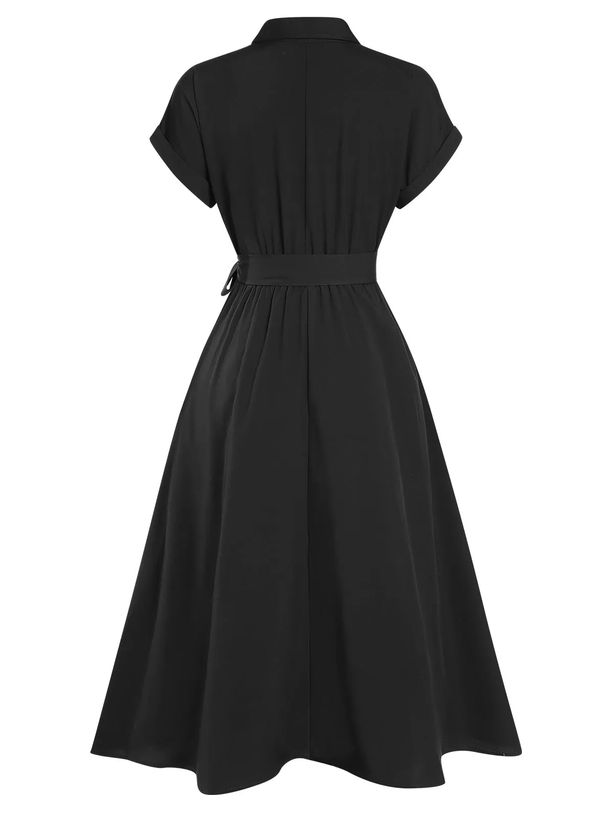 1940s Solid Cap Sleeves Buttoned Shirt Dress