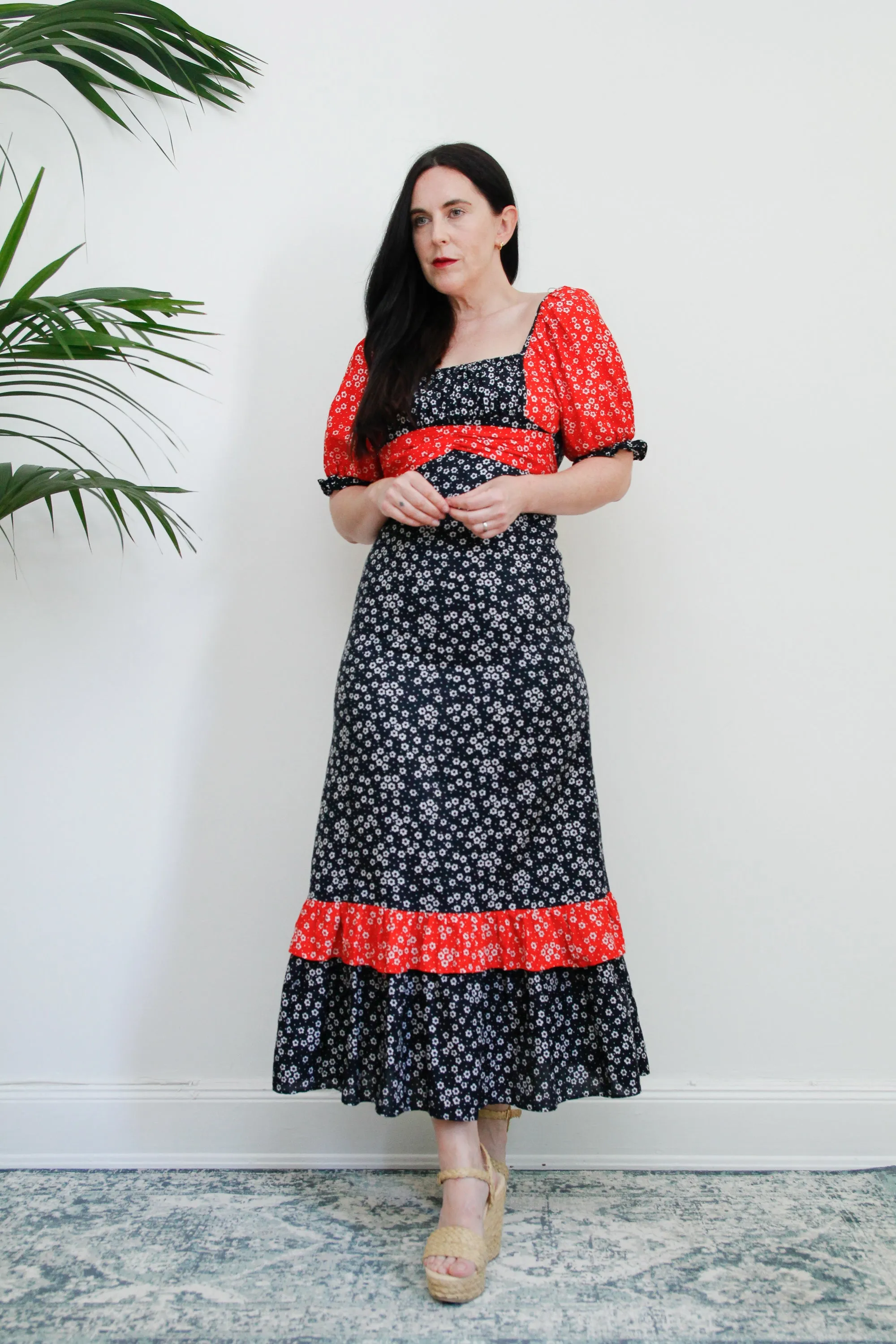 1970's Floral Prairie Puffy Sleeves Maxi  Dress