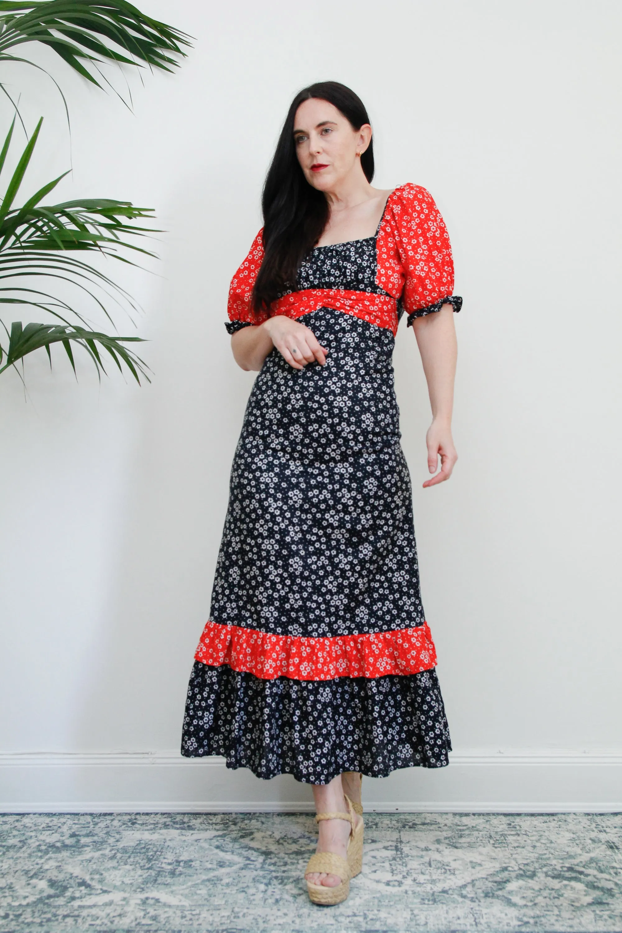 1970's Floral Prairie Puffy Sleeves Maxi  Dress
