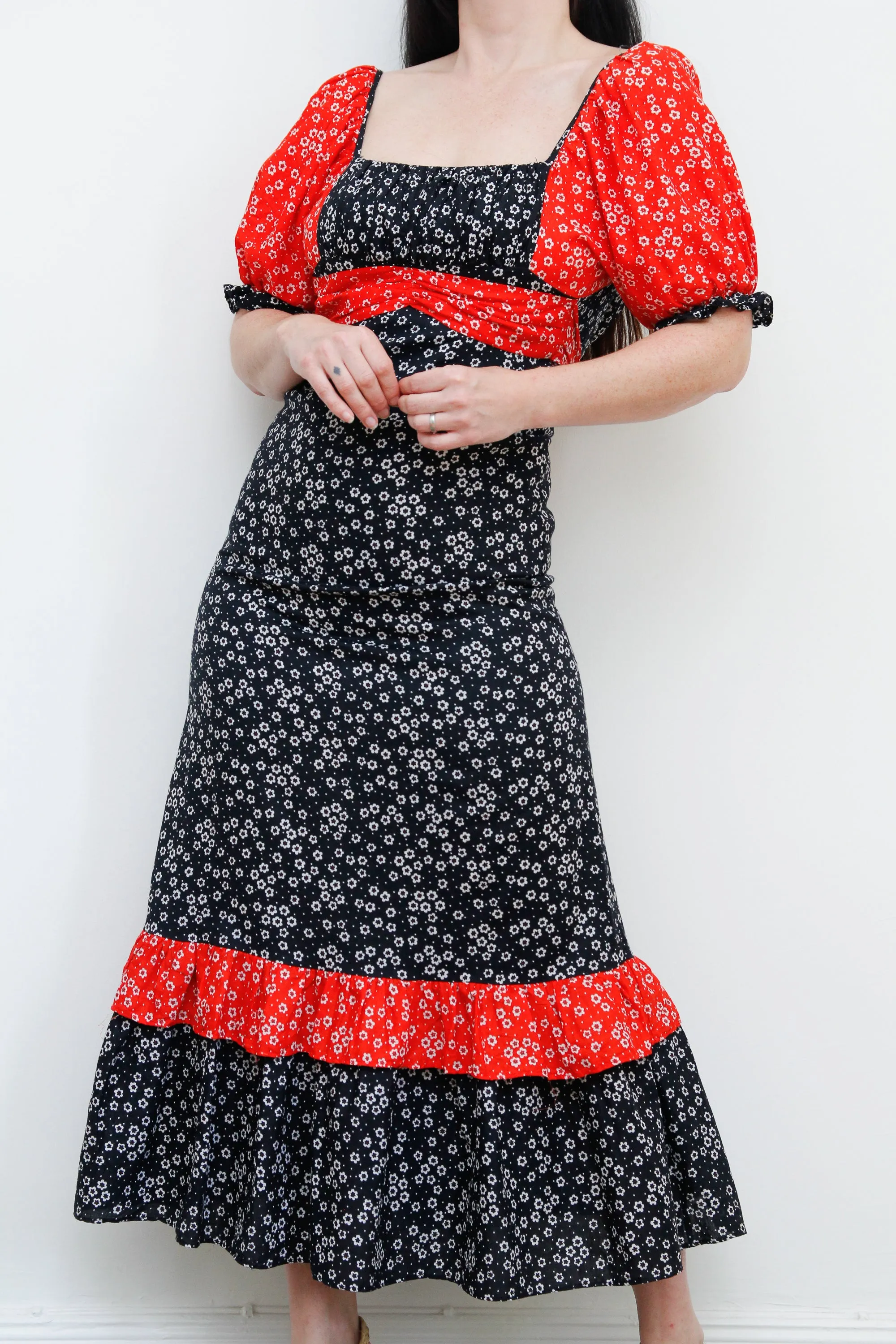 1970's Floral Prairie Puffy Sleeves Maxi  Dress