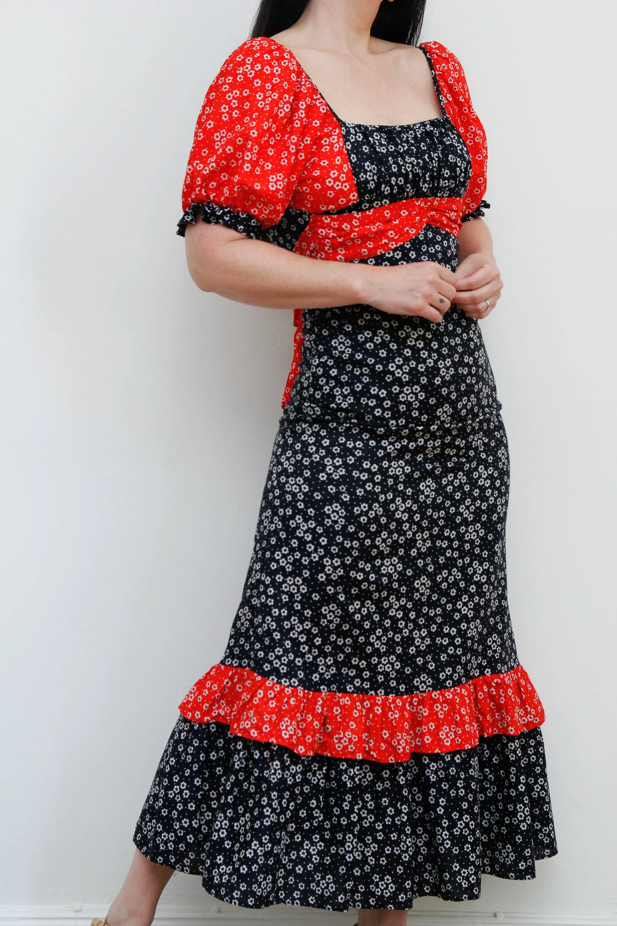 1970's Floral Prairie Puffy Sleeves Maxi  Dress