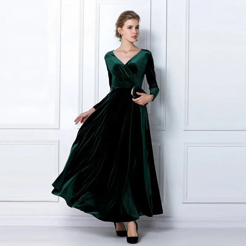 2018 Autumn Winter Dress Women Elegant Casual Long Sleeve Ball Gown Dress Vintage Velvet Party Dresses Plus Size ukraine 3XL