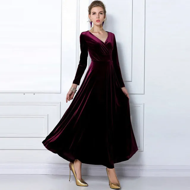 2018 Autumn Winter Dress Women Elegant Casual Long Sleeve Ball Gown Dress Vintage Velvet Party Dresses Plus Size ukraine 3XL