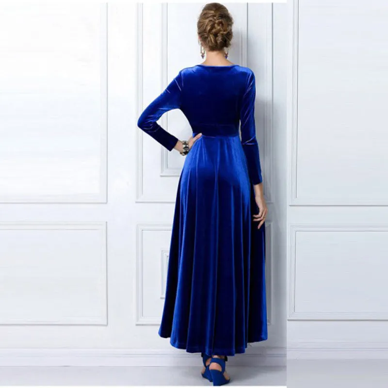 2018 Autumn Winter Dress Women Elegant Casual Long Sleeve Ball Gown Dress Vintage Velvet Party Dresses Plus Size ukraine 3XL
