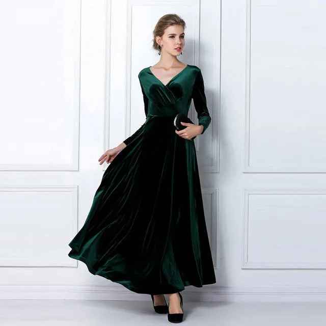 2018 Autumn Winter Dress Women Elegant Casual Long Sleeve Ball Gown Dress Vintage Velvet Party Dresses Plus Size ukraine 3XL