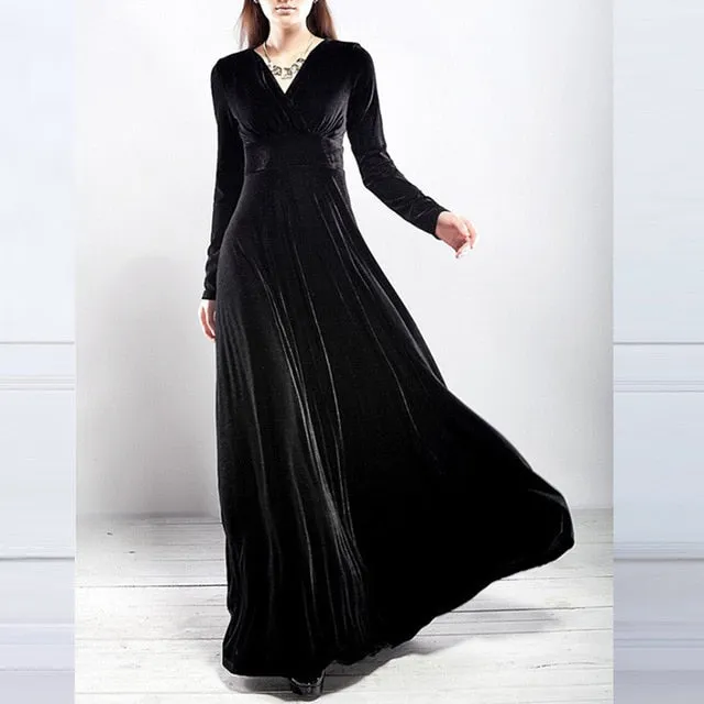 2018 Autumn Winter Dress Women Elegant Casual Long Sleeve Ball Gown Dress Vintage Velvet Party Dresses Plus Size ukraine 3XL