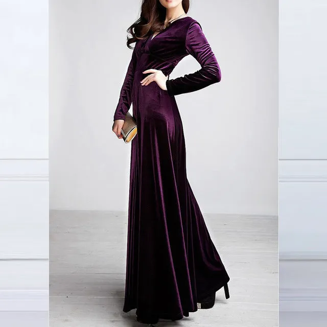 2018 Autumn Winter Dress Women Elegant Casual Long Sleeve Ball Gown Dress Vintage Velvet Party Dresses Plus Size ukraine 3XL