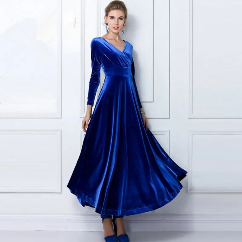 2018 Autumn Winter Dress Women Elegant Casual Long Sleeve Ball Gown Dress Vintage Velvet Party Dresses Plus Size ukraine 3XL