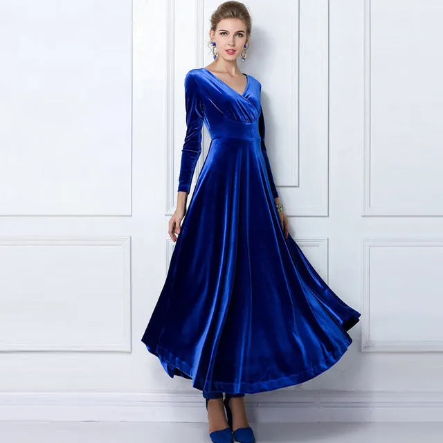 2018 Autumn Winter Dress Women Elegant Casual Long Sleeve Ball Gown Dress Vintage Velvet Party Dresses Plus Size ukraine 3XL