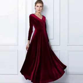 2018 Autumn Winter Dress Women Elegant Casual Long Sleeve Ball Gown Dress Vintage Velvet Party Dresses Plus Size ukraine 3XL