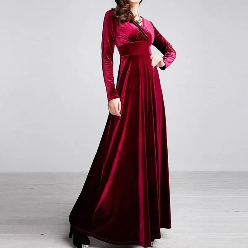 2018 Autumn Winter Dress Women Elegant Casual Long Sleeve Ball Gown Dress Vintage Velvet Party Dresses Plus Size ukraine 3XL