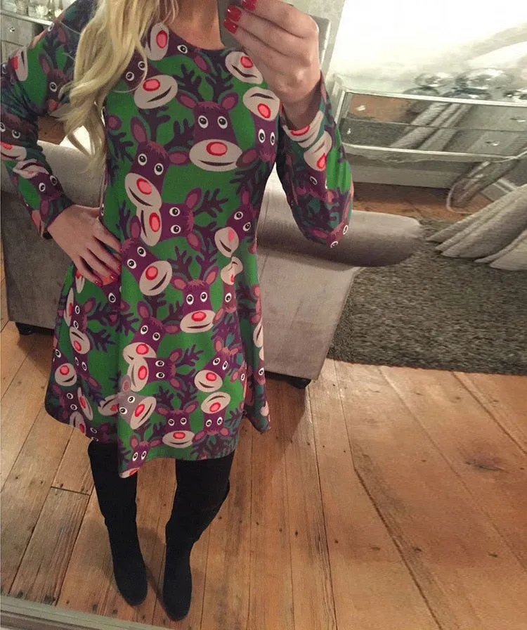 2018 Autumn Women Christmas Dress 5XL Plus Size New Year Festival Large Size Long Sleeve Tree Casual vintage Winter Dress Ladies