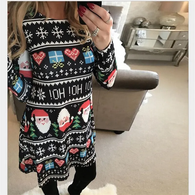 2018 Autumn Women Christmas Dress 5XL Plus Size New Year Festival Large Size Long Sleeve Tree Casual vintage Winter Dress Ladies