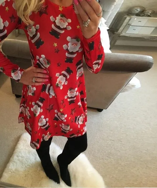 2018 Autumn Women Christmas Dress 5XL Plus Size New Year Festival Large Size Long Sleeve Tree Casual vintage Winter Dress Ladies
