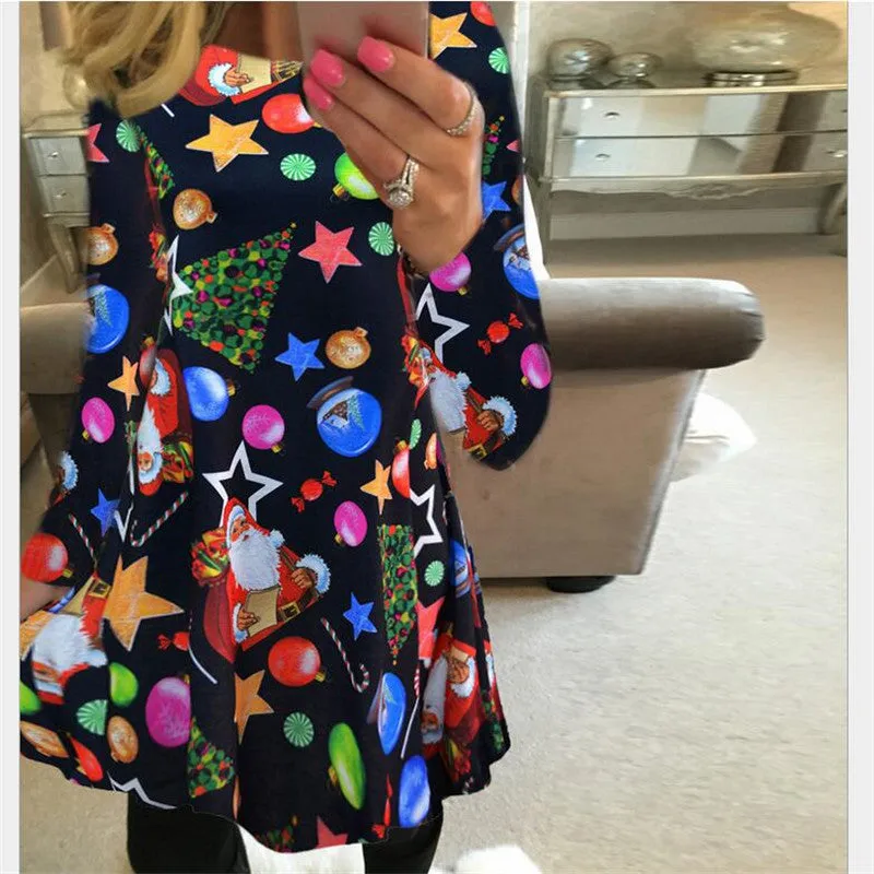 2018 Autumn Women Christmas Dress 5XL Plus Size New Year Festival Large Size Long Sleeve Tree Casual vintage Winter Dress Ladies