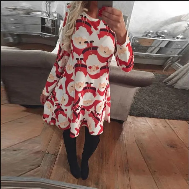 2018 Autumn Women Christmas Dress 5XL Plus Size New Year Festival Large Size Long Sleeve Tree Casual vintage Winter Dress Ladies