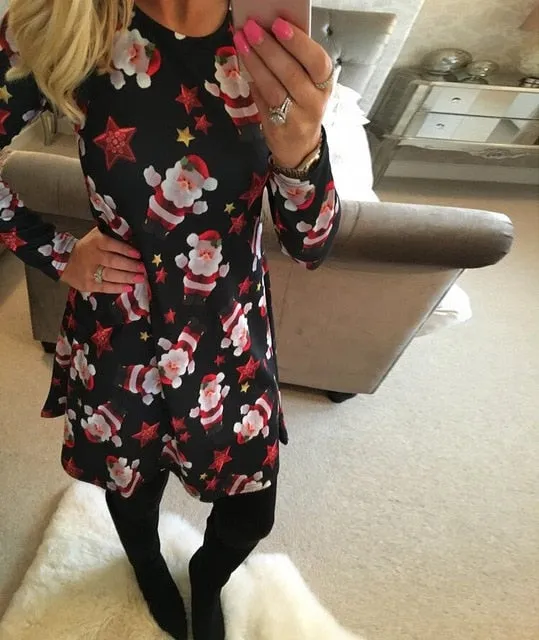 2018 Autumn Women Christmas Dress 5XL Plus Size New Year Festival Large Size Long Sleeve Tree Casual vintage Winter Dress Ladies