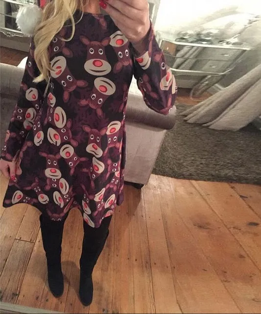 2018 Autumn Women Christmas Dress 5XL Plus Size New Year Festival Large Size Long Sleeve Tree Casual vintage Winter Dress Ladies