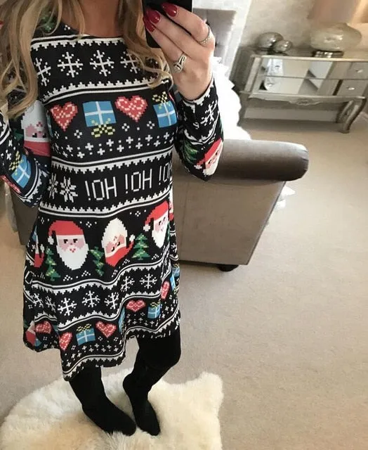 2018 Autumn Women Christmas Dress 5XL Plus Size New Year Festival Large Size Long Sleeve Tree Casual vintage Winter Dress Ladies