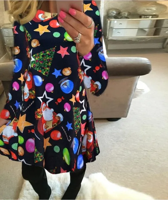 2018 Autumn Women Christmas Dress 5XL Plus Size New Year Festival Large Size Long Sleeve Tree Casual vintage Winter Dress Ladies