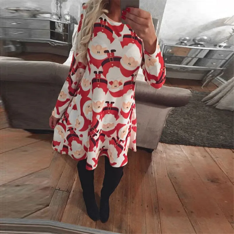 2018 Autumn Women Christmas Dress 5XL Plus Size New Year Festival Large Size Long Sleeve Tree Casual vintage Winter Dress Ladies