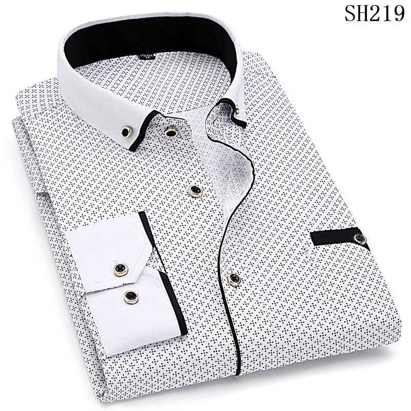2019 Men Fashion Casual Long Sleeved Printed shirt Slim Fit