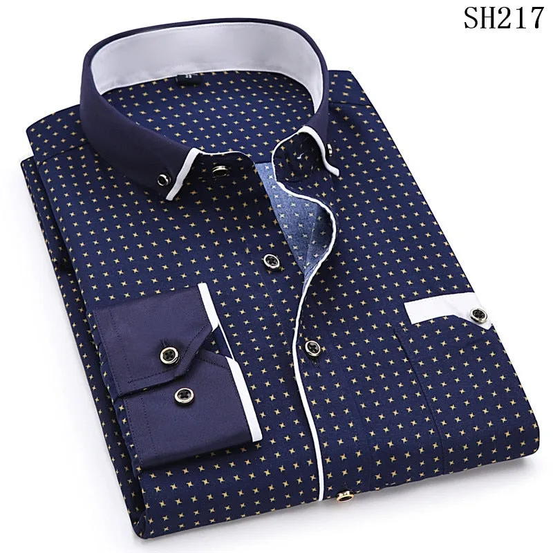 2019 Men Fashion Casual Long Sleeved Printed shirt Slim Fit