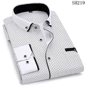 2019 Men Fashion Casual Long Sleeved Printed shirt Slim Fit