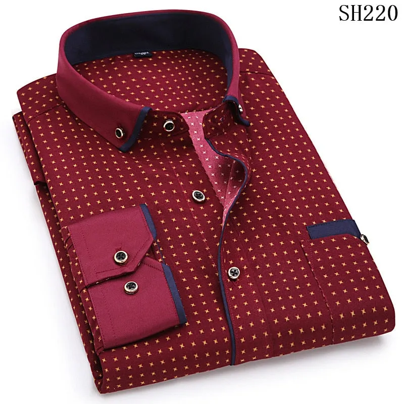 2019 Men Fashion Casual Long Sleeved Printed shirt Slim Fit