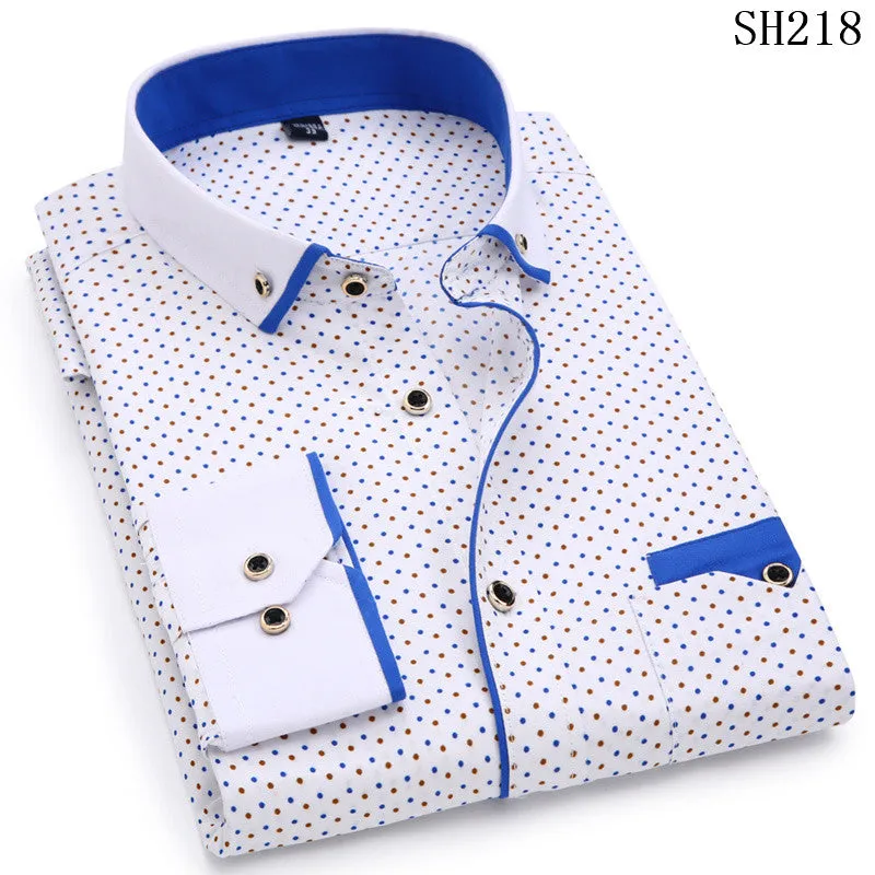 2019 Men Fashion Casual Long Sleeved Printed shirt Slim Fit