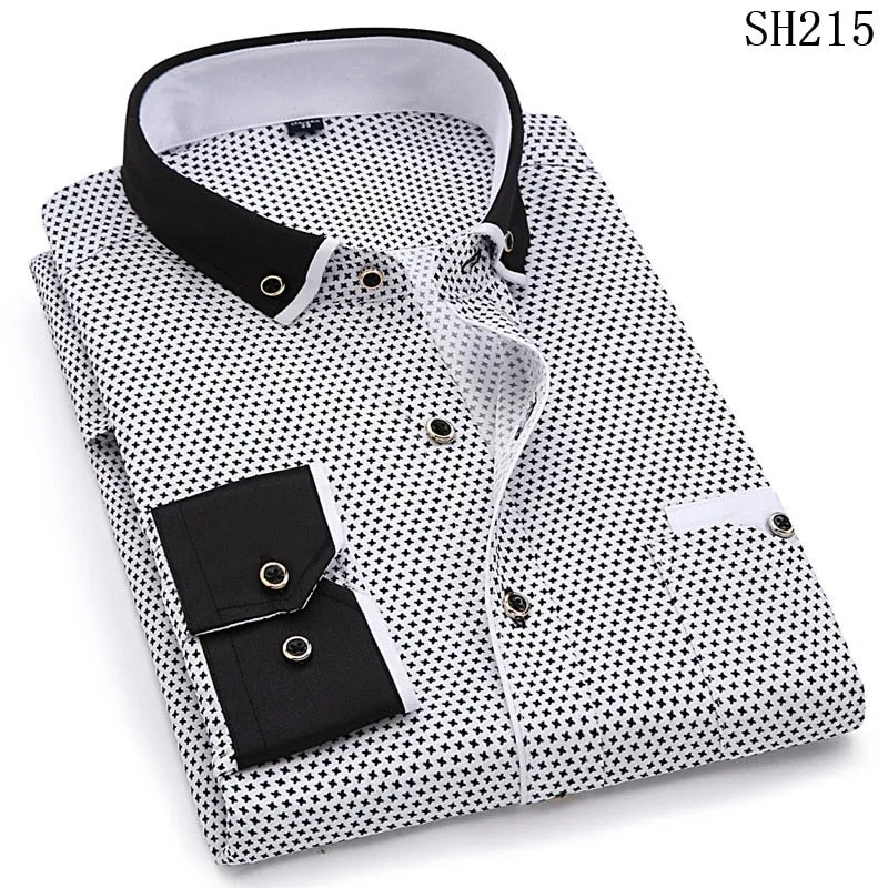 2019 Men Fashion Casual Long Sleeved Printed shirt Slim Fit