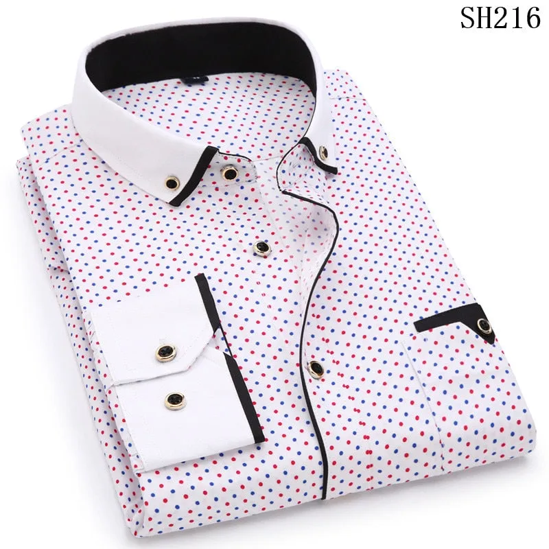 2019 Men Fashion Casual Long Sleeved Printed shirt Slim Fit