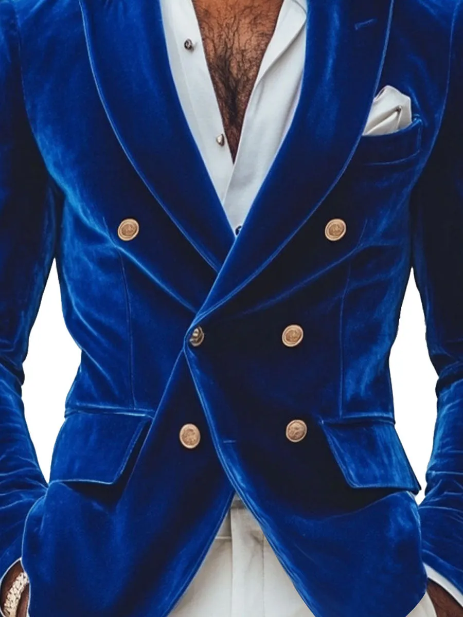 【24-hour shipping】Men's Double-Breasted Velvet Casual Blazer