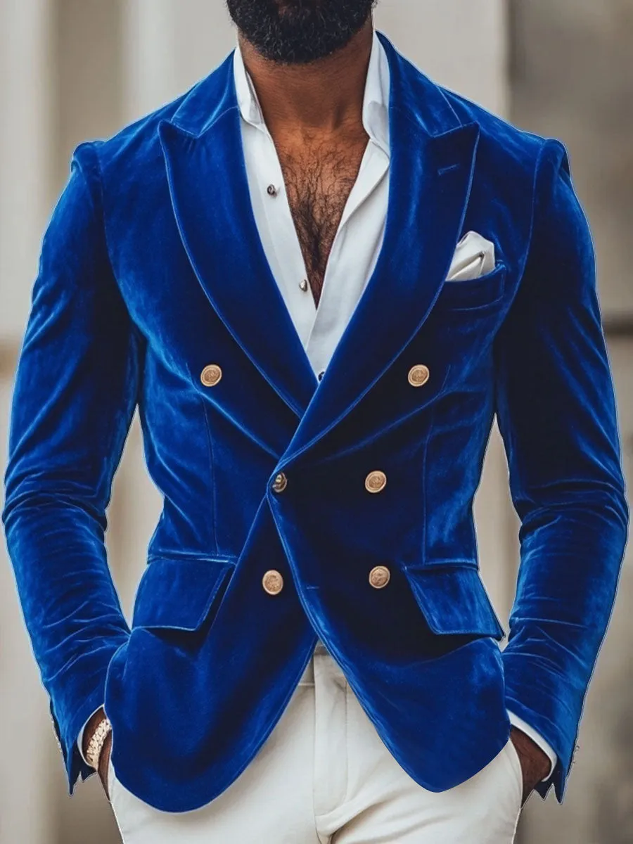 【24-hour shipping】Men's Double-Breasted Velvet Casual Blazer