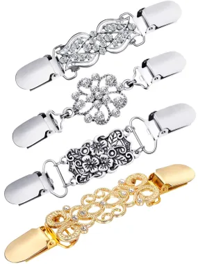 4 Pieces Vintage Sweater Shawl Clips Retro Cardigan Collar Clips Dress Shirt Brooch Clips for Women Girls Wearing, 4 Styles Trendy Style
