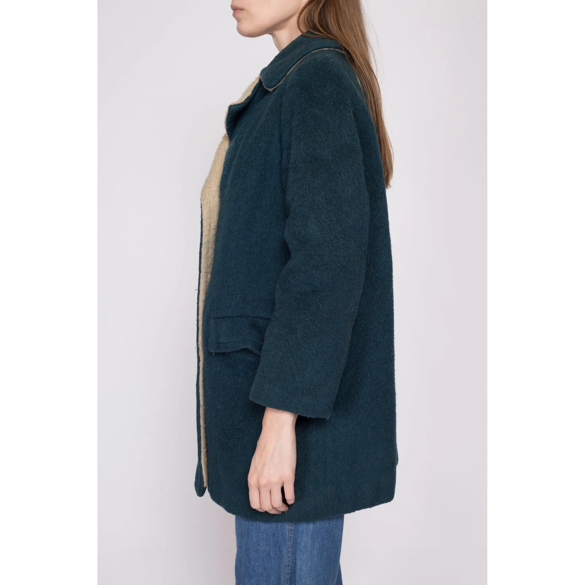 60s 70s Emerald Green Double Breasted Coat - Petite Small to Medium