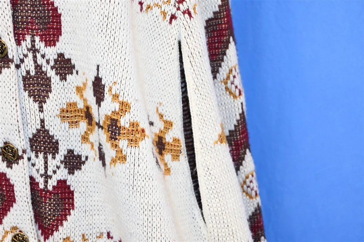 70s Collared Cape Hearts Metal Buttons Women's Sweater One Size