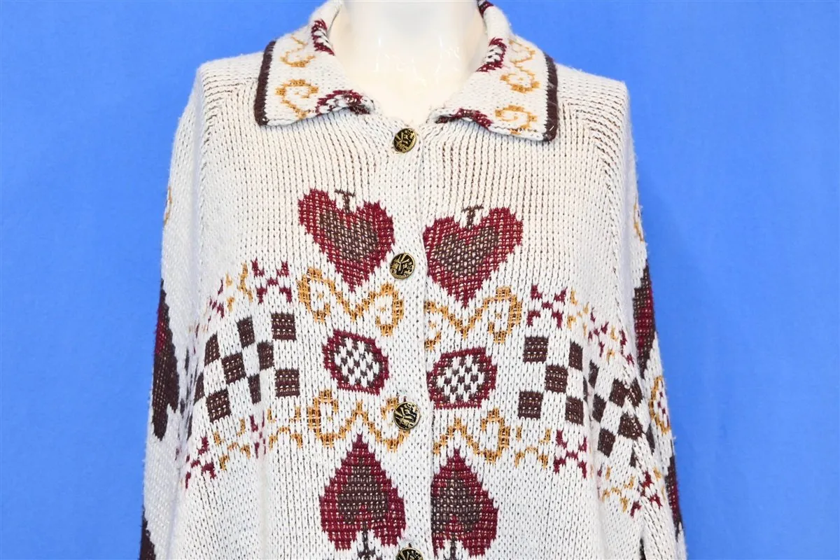 70s Collared Cape Hearts Metal Buttons Women's Sweater One Size