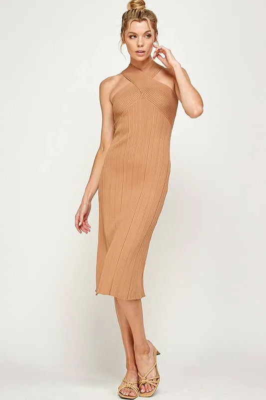 Amber Energy Twisted Halter Midi Dress