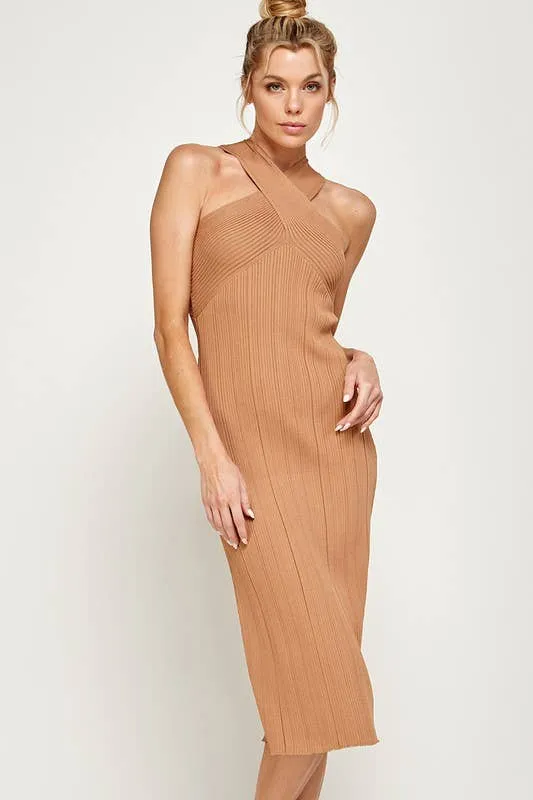 Amber Energy Twisted Halter Midi Dress