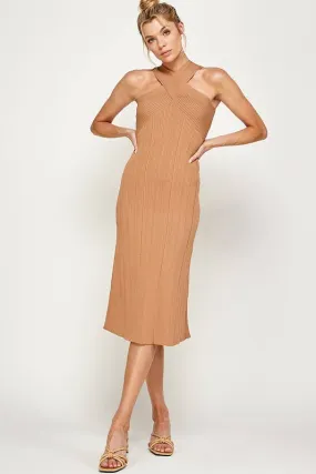 Amber Energy Twisted Halter Midi Dress