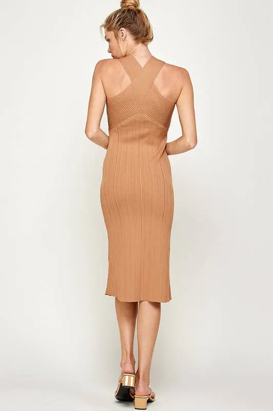 Amber Energy Twisted Halter Midi Dress
