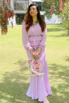 Anushka Yadav Sabherwal In Lavender Gathered Peplum Top With Flared Pants
