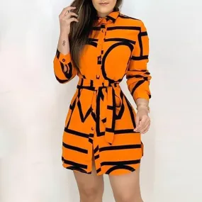 Back To School Outfit Sonicelife  Women's Dress Blouse 2024 Spring Elegant Long Yellow Long Sleeve Shirt Dress Fashion Waist Lace Dress