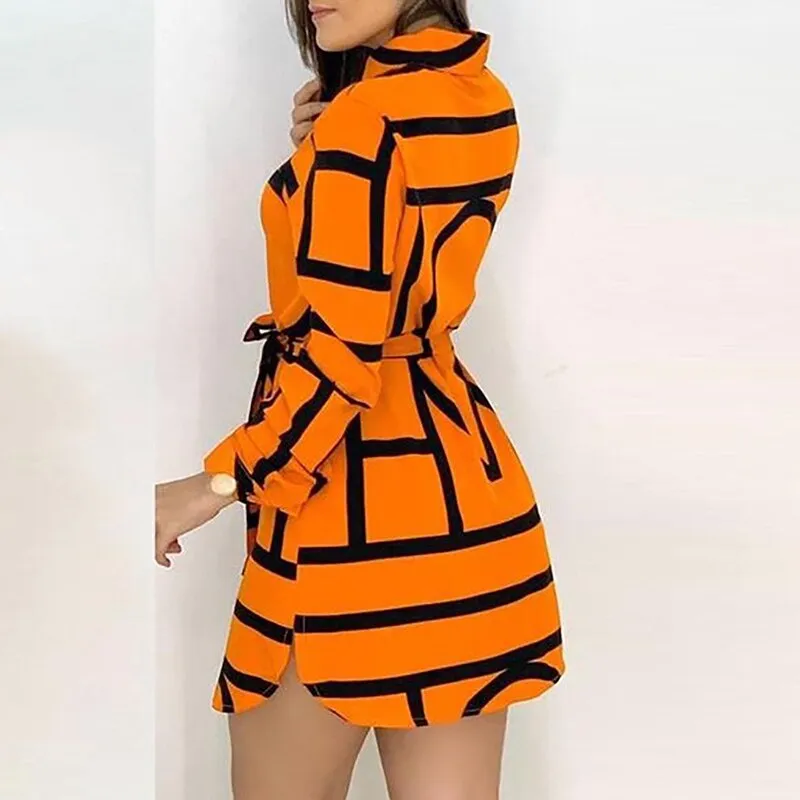 Back To School Outfit Sonicelife  Women's Dress Blouse 2024 Spring Elegant Long Yellow Long Sleeve Shirt Dress Fashion Waist Lace Dress
