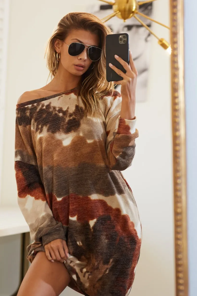 BD7055-01 | TIE DYE PRINT SWEATER KNIT DRESS WITH SIDE POCKET