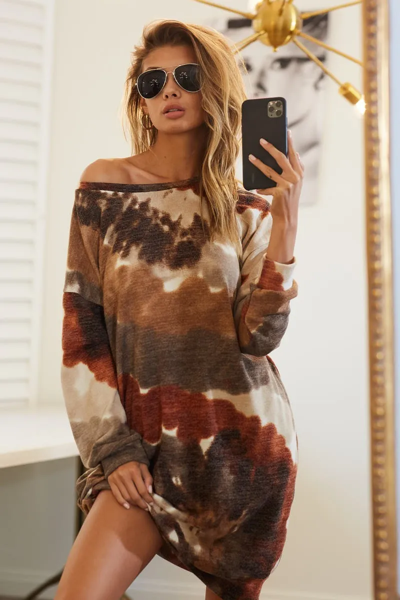 BD7055-01 | TIE DYE PRINT SWEATER KNIT DRESS WITH SIDE POCKET