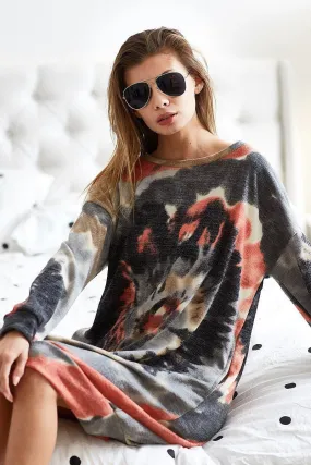 BD7055-01 | TIE DYE PRINT SWEATER KNIT DRESS WITH SIDE POCKET