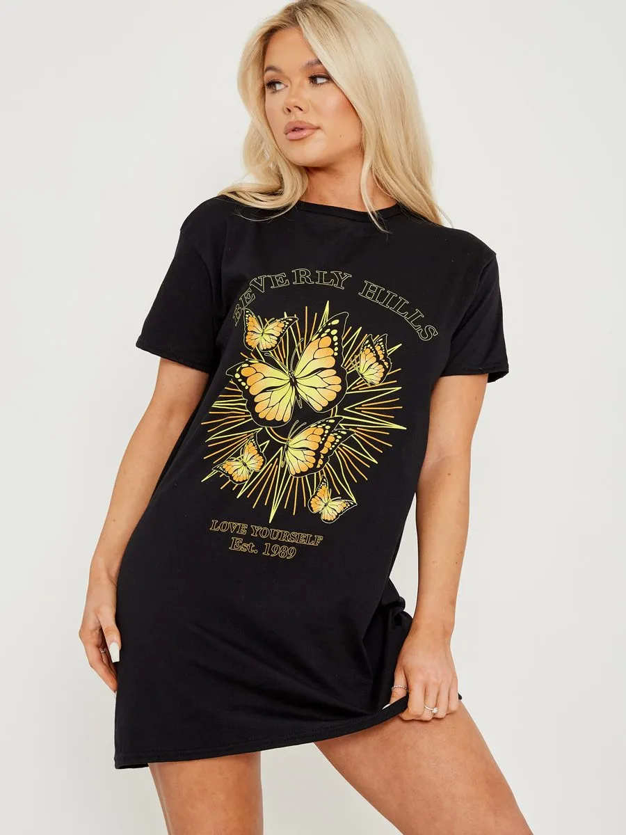 Bekka Beverly Hills Butterfly Graphic Print T-shirt Dress In Black