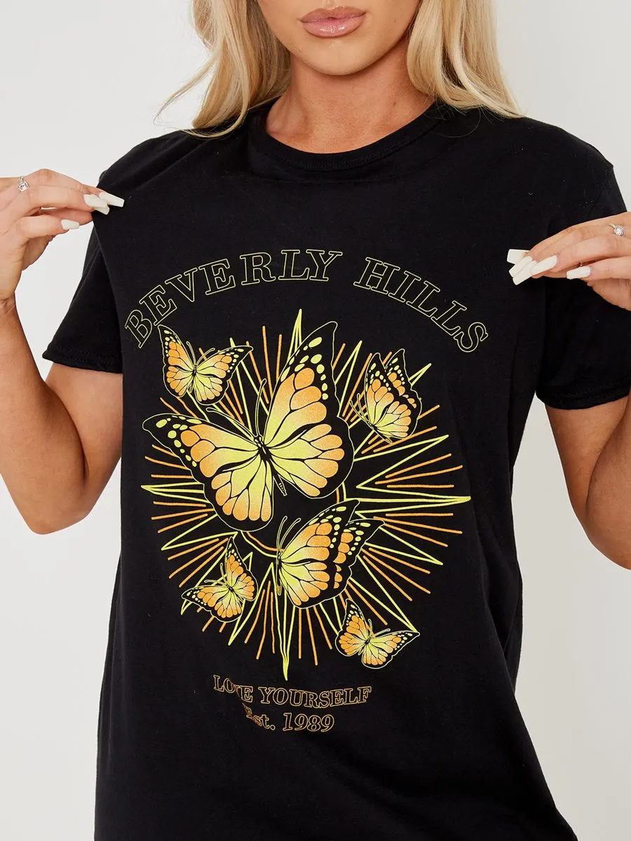 Bekka Beverly Hills Butterfly Graphic Print T-shirt Dress In Black